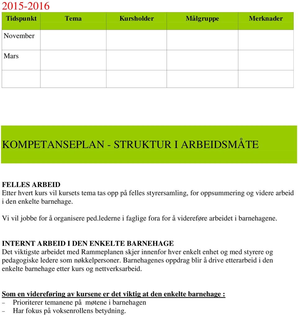 INTERNT ARBEID I DEN ENKELTE BARNEHAGE Det viktigste arbeidet med Rammeplanen skjer innenfor hver enkelt enhet og med styrere og pedagogiske ledere som nøkkelpersoner.