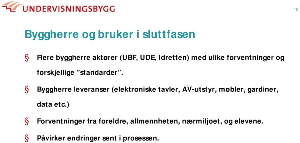 Byggherre leveranser (elektroniske tavler, AV-utstyr, møbler, gardiner, data