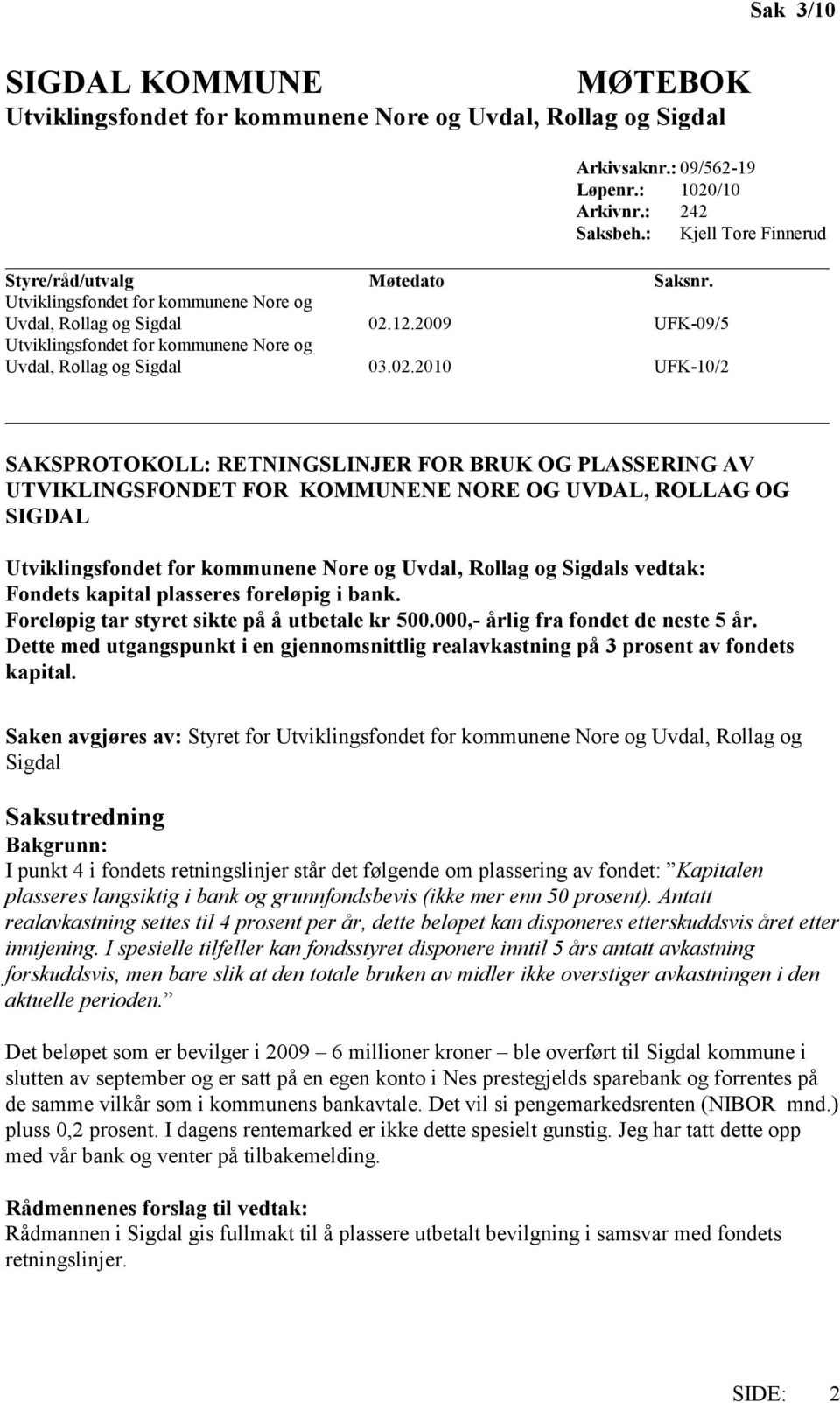 12.2009 UFK-09/5 Uvdal, Rollag og Sigdal 03.02.