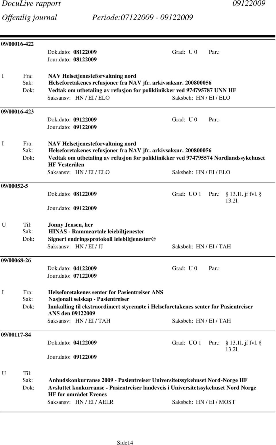 : I Fra: NAV Helsetjenesteforvaltning nord Helseforetakenes refusjoner fra NAV jfr. arkivsaksnr.