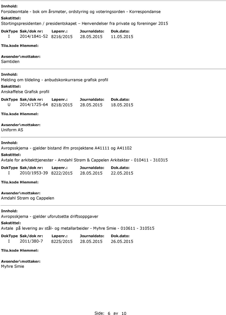 2015 Samtiden Melding om tildeling - anbudskonkurranse grafisk profil Anskaffelse Grafisk profil 2014/1725-64 8218/2015 niform AS Avropsskjema - gjelder bistand ifm