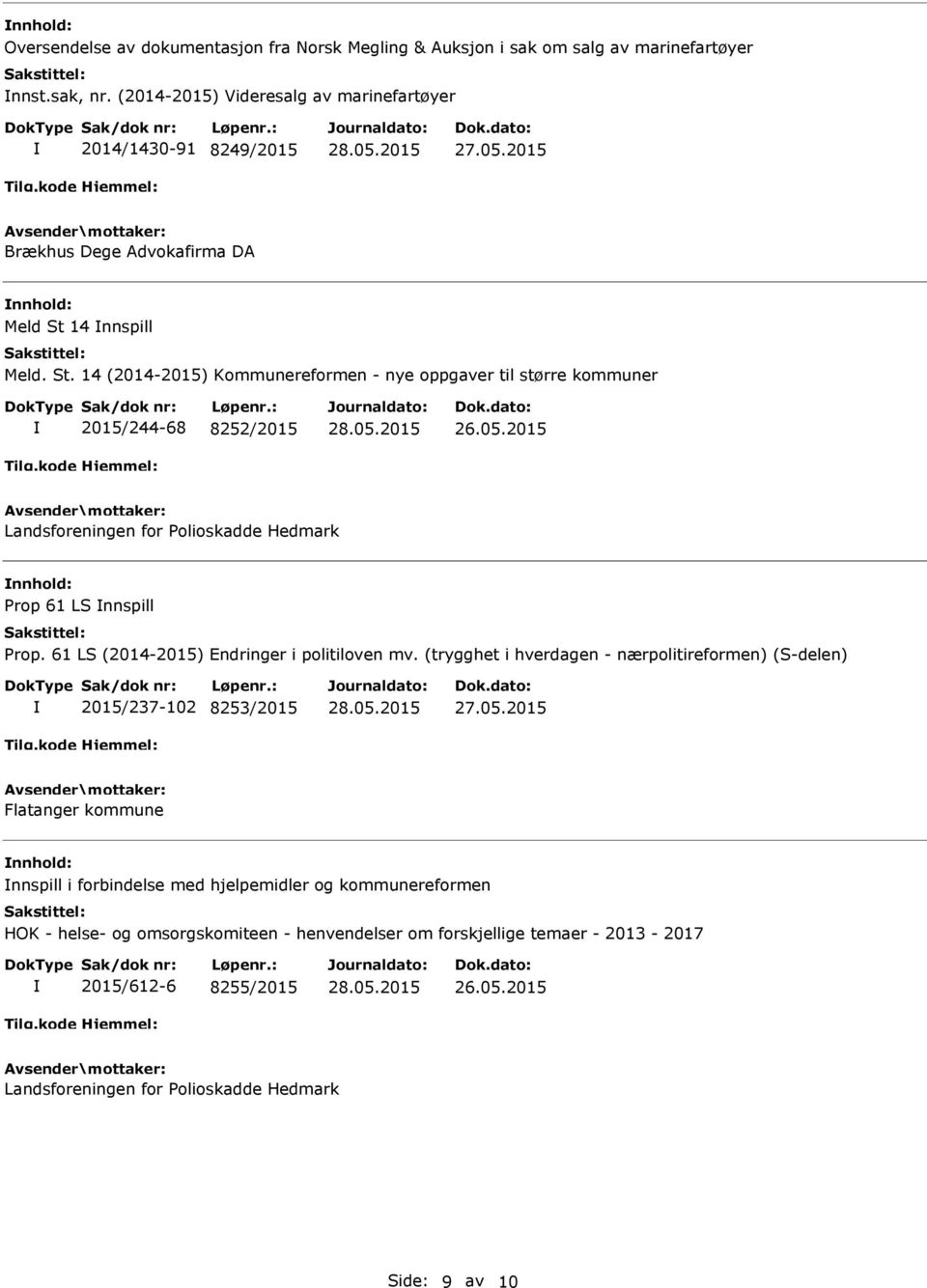 14 nnspill Meld. St. 14 (2014-2015) Kommunereformen - nye oppgaver til større kommuner 2015/244-68 8252/2015 Landsforeningen for Polioskadde Hedmark Prop 61 LS nnspill Prop.