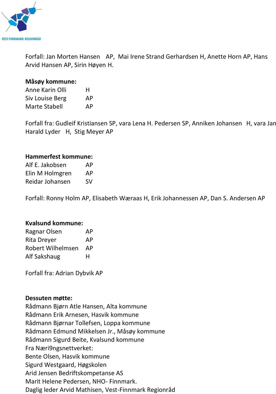 Jakobsen Elin M olmgren Reidar Johansen SV Forfall: Ronny olm, Elisabeth Wæraas, Erik Johannessen, Dan S.