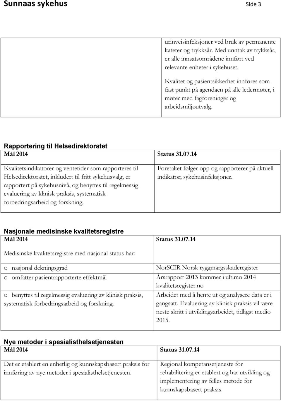 Rapportering til Helsedirektoratet Kvalitetsindikatorer og ventetider som rapporteres til Helsedirektoratet, inkludert til fritt sykehusvalg, er rapportert på sykehusnivå, og benyttes til regelmessig