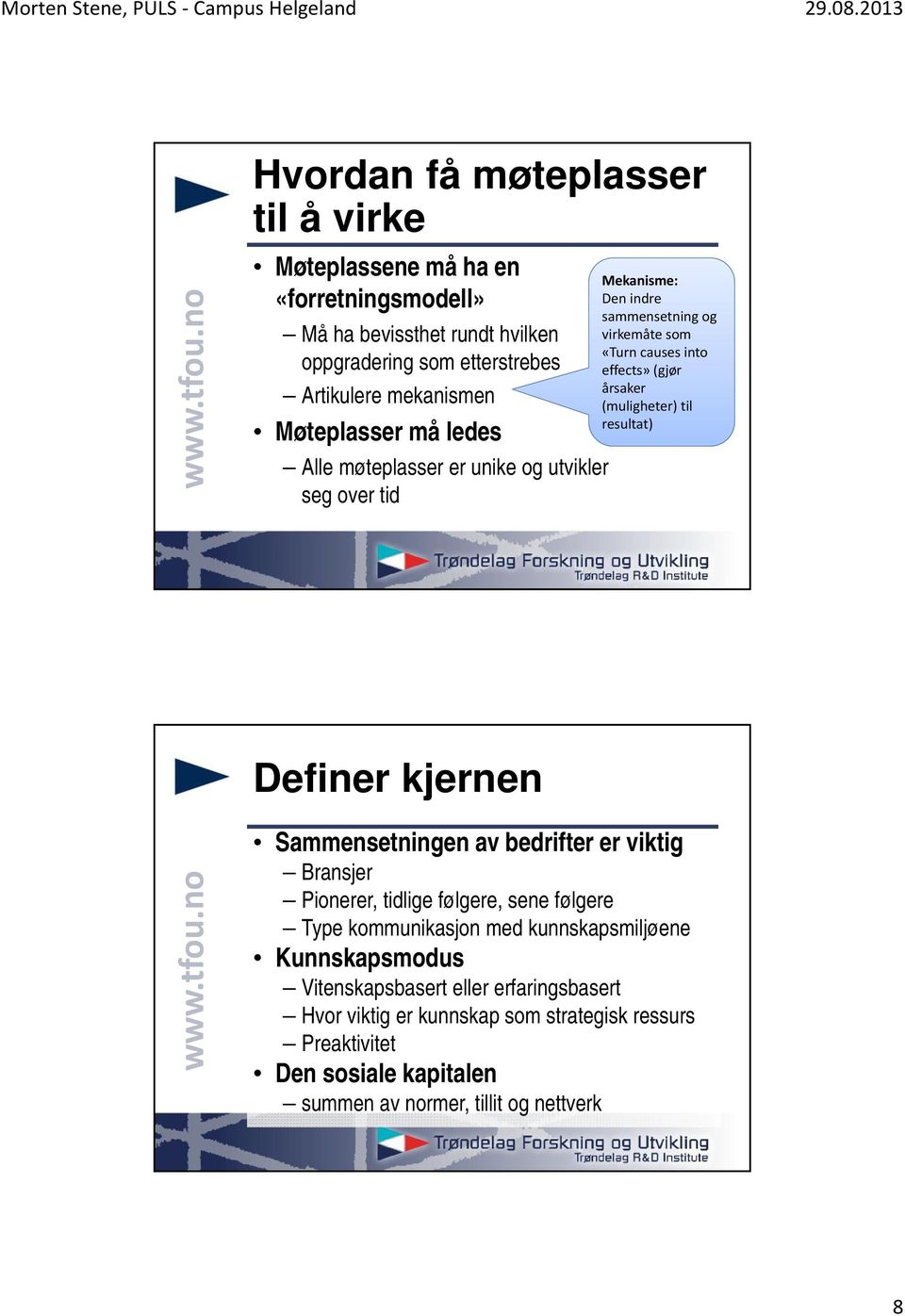 (muligheter) til resultat) Definer kjernen Sammensetningen av bedrifter er viktig Bransjer Pionerer, tidlige følgere, sene følgere Type kommunikasjon med