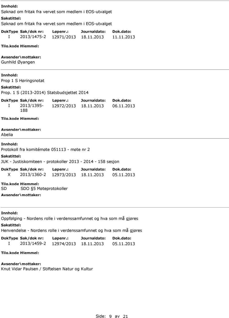 Justiskomiteen - protokoller 2013-2014 - 158 sesjon 2013/1360-2 12973/2013 O 5 Møteprotokoller 05.11.