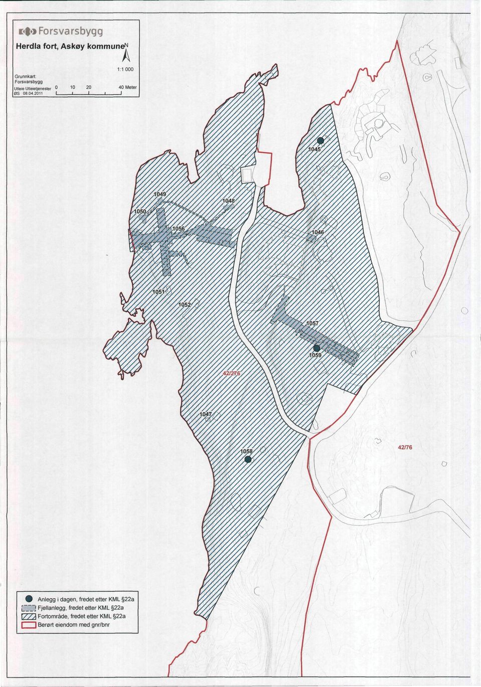 2011 I 10 I 20 40 Meter l_ # Anlegg i dagen, fredet etter KML 22a