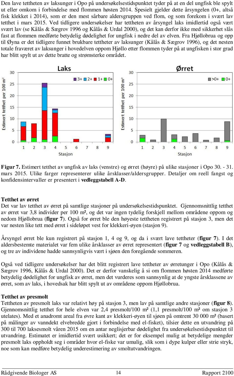 Ved tidligere undersøkelser har tettheten av årsyngel laks imidlertid også vært svært lav (se Kålås & Sægrov 1996 og Kålås & Urdal 2000), og det kan derfor ikke med sikkerhet slås fast at flommen