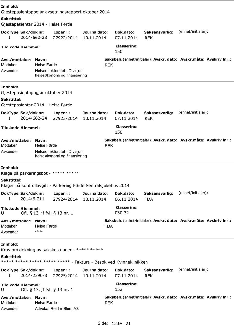 2014 REK 150 REK Helsedirektoratet - Divisjon helseøkonomi og finansiering Klage på parkeringsbot - ***** ***** Klager på kontrollavgift - arkering Førde Sentralsjukehus