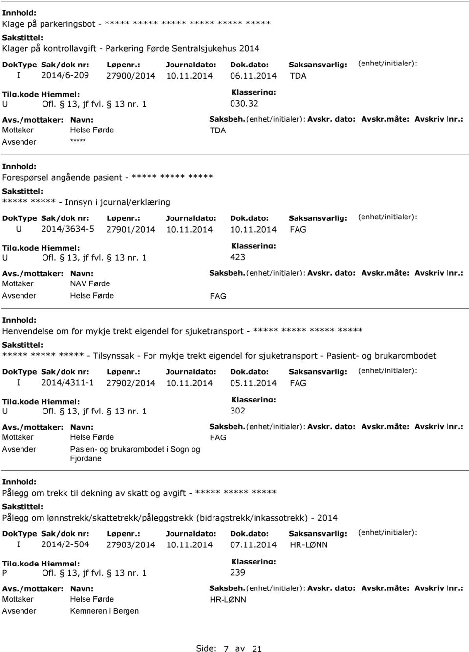 sjuketransport - ***** ***** ***** ***** ***** ***** ***** - Tilsynssak - For mykje trekt eigendel for sjuketransport - asient- og brukarombodet 2014/4311-