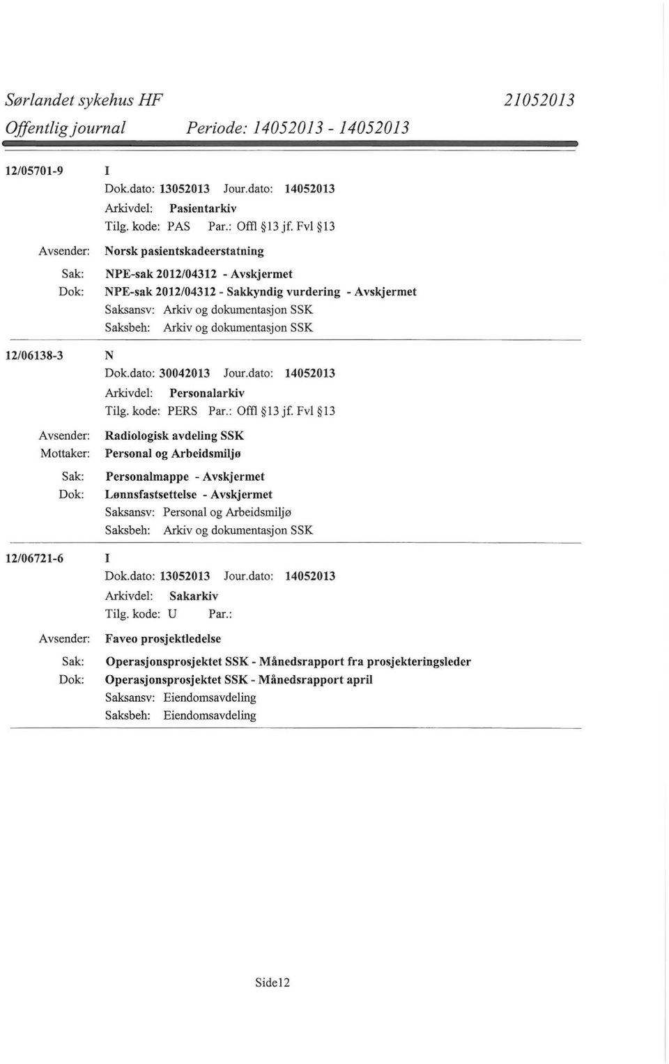 SSK 12/06138-3 N Dok.dato: 30042013 Jour.dato: 14052013 Tilg.kode: PERS Par.: Offi 13jf.