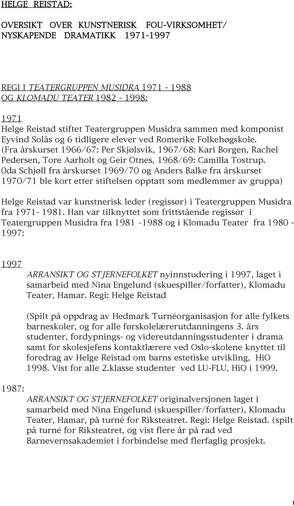 (Fra årskurset 1966/67: Per Skjølsvik, 1967/68: Kari Borgen, Rachel Pedersen, Tore Aarholt og Geir Otnes, 1968/69: Camilla Tostrup.