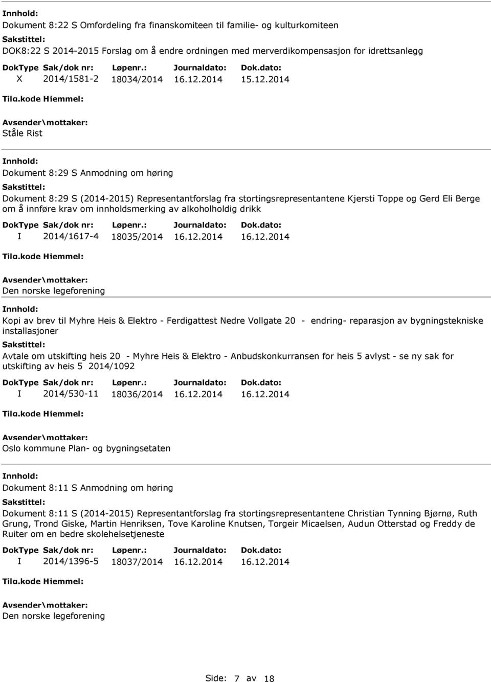 alkoholholdig drikk 2014/1617-4 18035/2014 Den norske legeforening Kopi av brev til Myhre Heis & Elektro - Ferdigattest Nedre Vollgate 20 - endring- reparasjon av bygningstekniske installasjoner