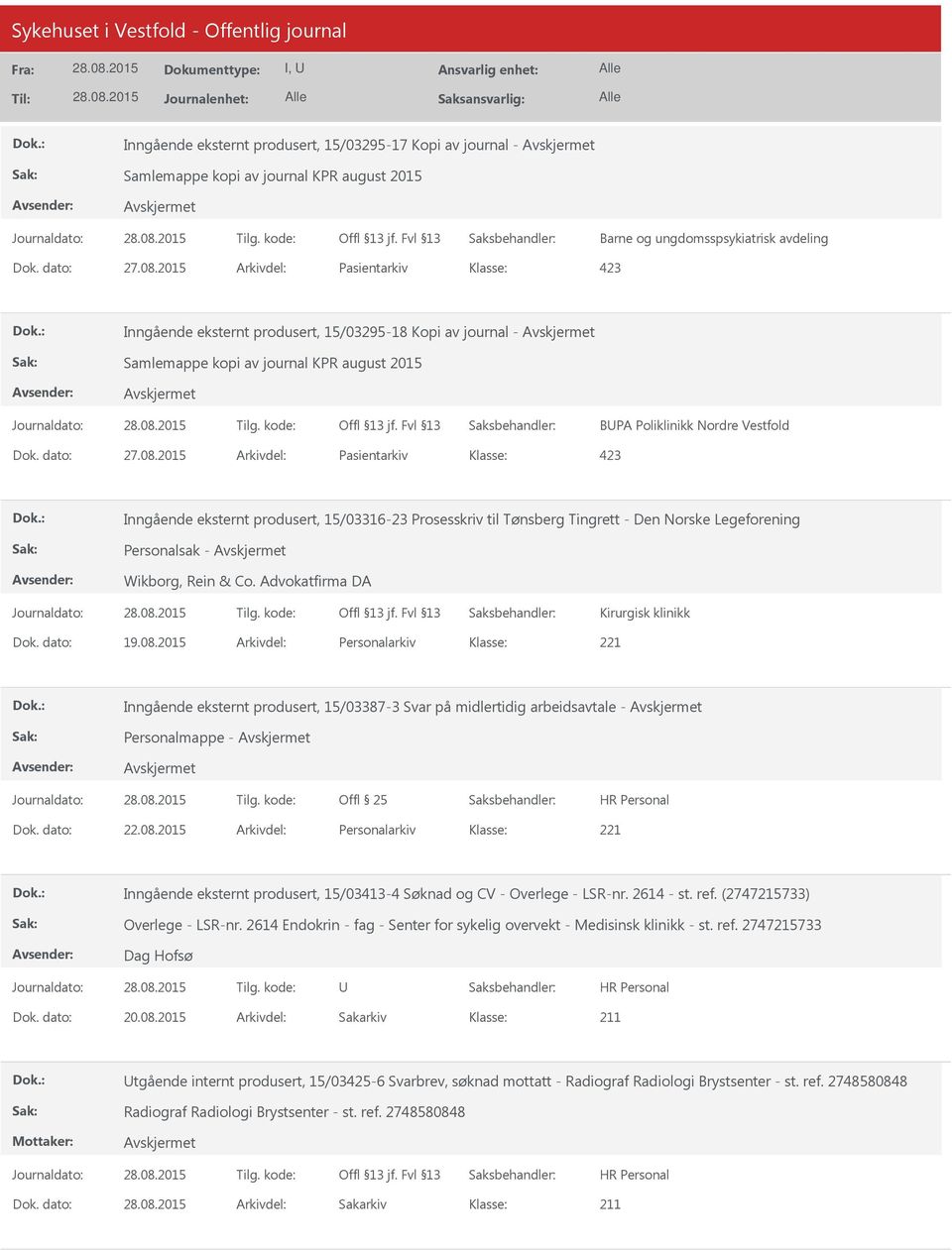 2015 Arkivdel: Pasientarkiv Inngående eksternt produsert, 15/03316-23 Prosesskriv til Tønsberg Tingrett - Den Norske Legeforening Personalsak - Wikborg, Rein & Co.