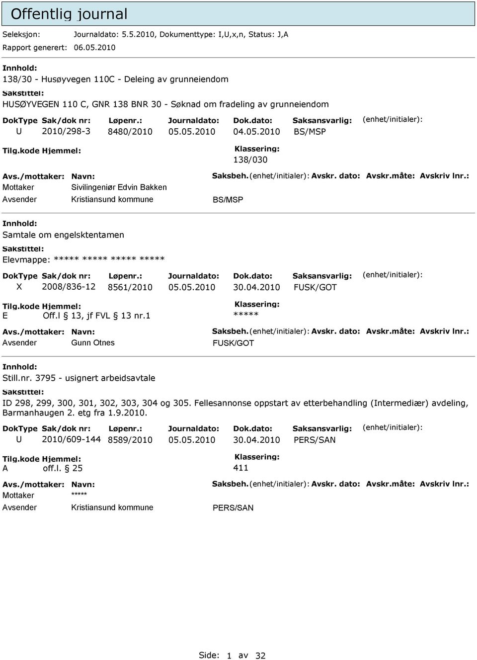 dato: vskr.måte: vskriv lnr.: Mottaker Sivilingeniør dvin Bakken BS/MSP Samtale om engelsktentamen levmappe: X 2008/836-12 8561/2010 30.04.2010 FSK/GOT vs./mottaker: Navn: Saksbeh. vskr. dato: vskr.