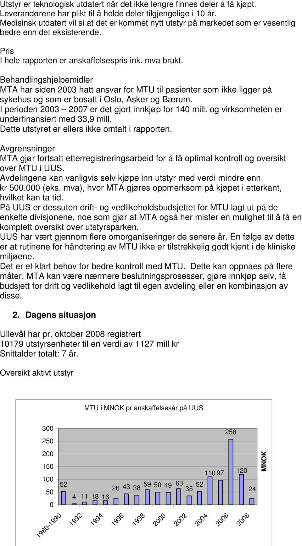 Behandlingshjelpemidler MTA har siden 2003 hatt ansvar for MTU til pasienter som ikke ligger på sykehus og som er bosatt i Oslo, Asker og Bærum. I perioden 2003 2007 er det gjort innkjøp for 140 mill.