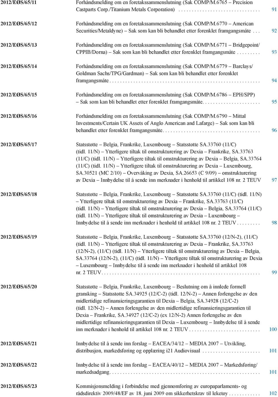 6770 American Securities/Metaldyne) Sak som kan bli behandlet etter forenklet framgangsmåte... 92 Forhåndsmelding om en foretakssammenslutning (Sak COMP/M.