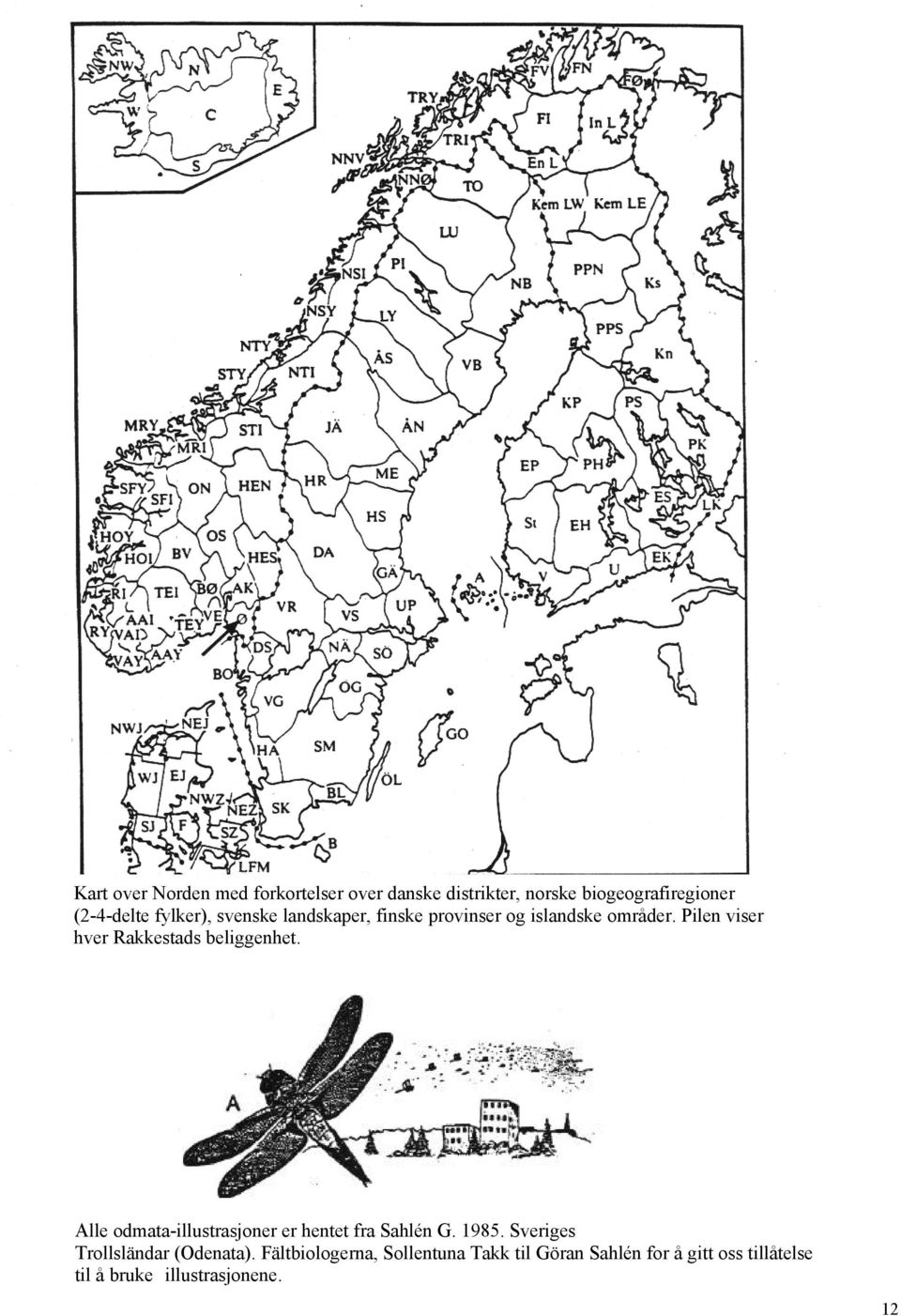 Pilen viser hver Rakkestads beliggenhet. Alle odmata-illustrasjoner er hentet fra Sahlén G. 1985.