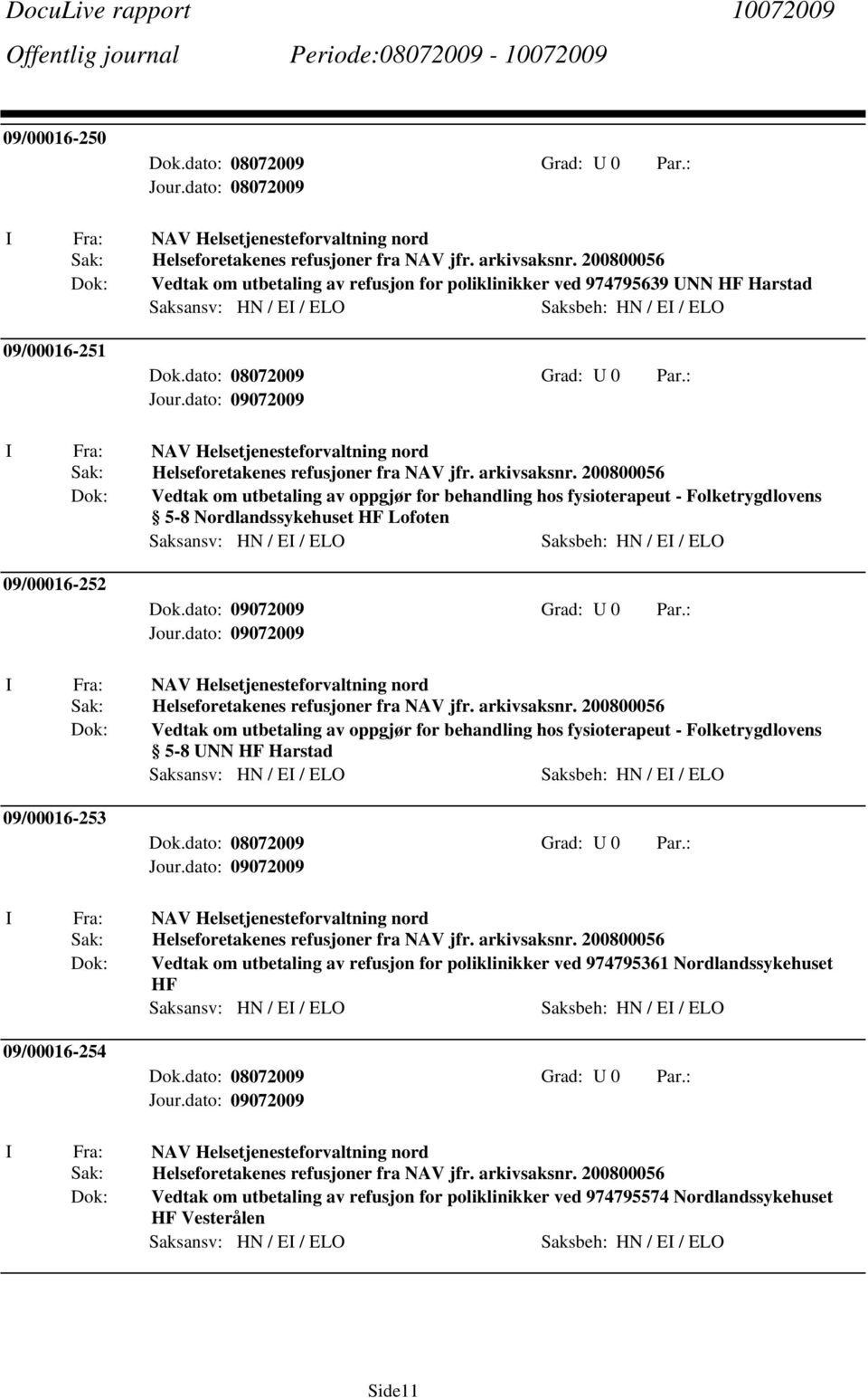 : NAV Helsetjenesteforvaltning nord Helseforetakenes refusjoner fra NAV jfr. arkivsaksnr.