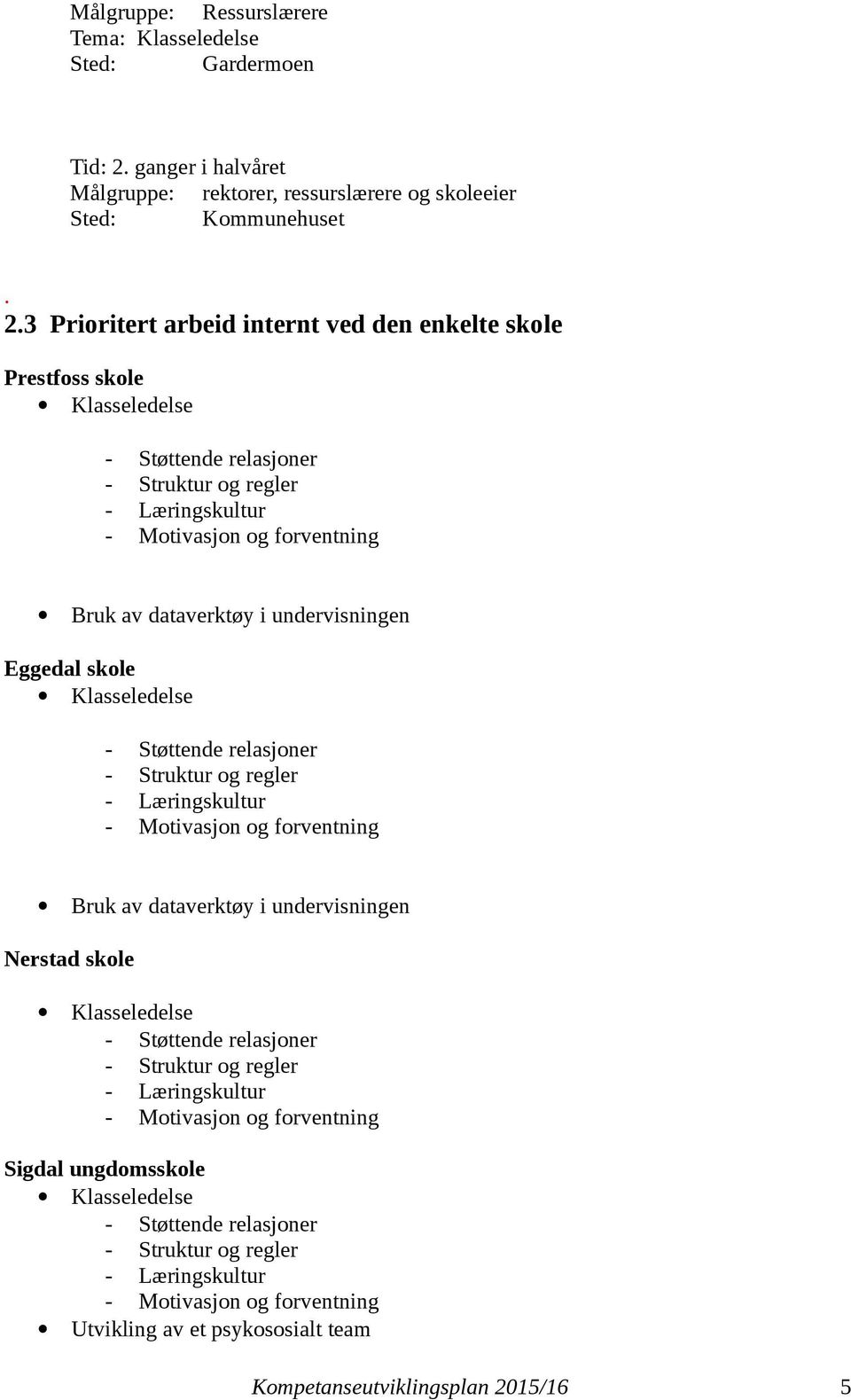 3 Prioritert arbeid internt ved den enkelte skole Prestfoss skole Klasseledelse Bruk av dataverktøy i undervisningen