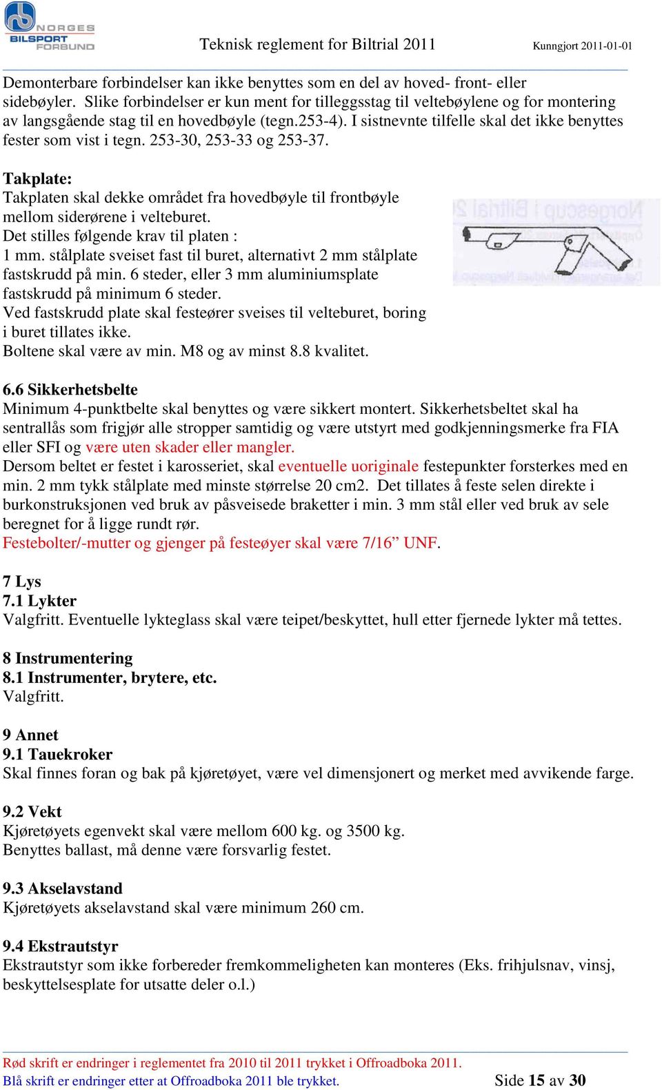 I sistnevnte tilfelle skal det ikke benyttes fester som vist i tegn. 253-30, 253-33 og 253-37. Takplate: Takplaten skal dekke området fra hovedbøyle til frontbøyle mellom siderørene i velteburet.