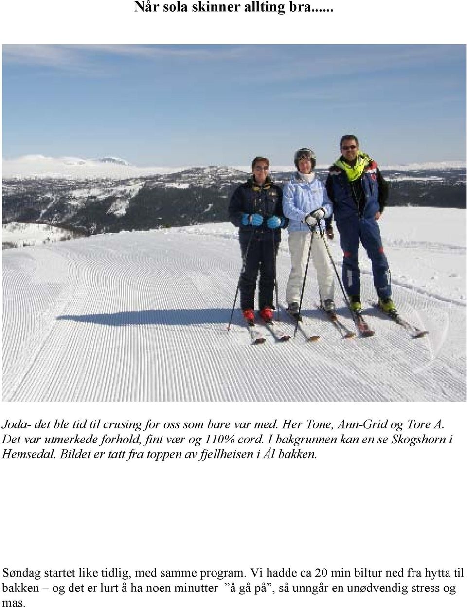 I bakgrunnen kan en se Skogshorn i Hemsedal. Bildet er tatt fra toppen av fjellheisen i Ål bakken.