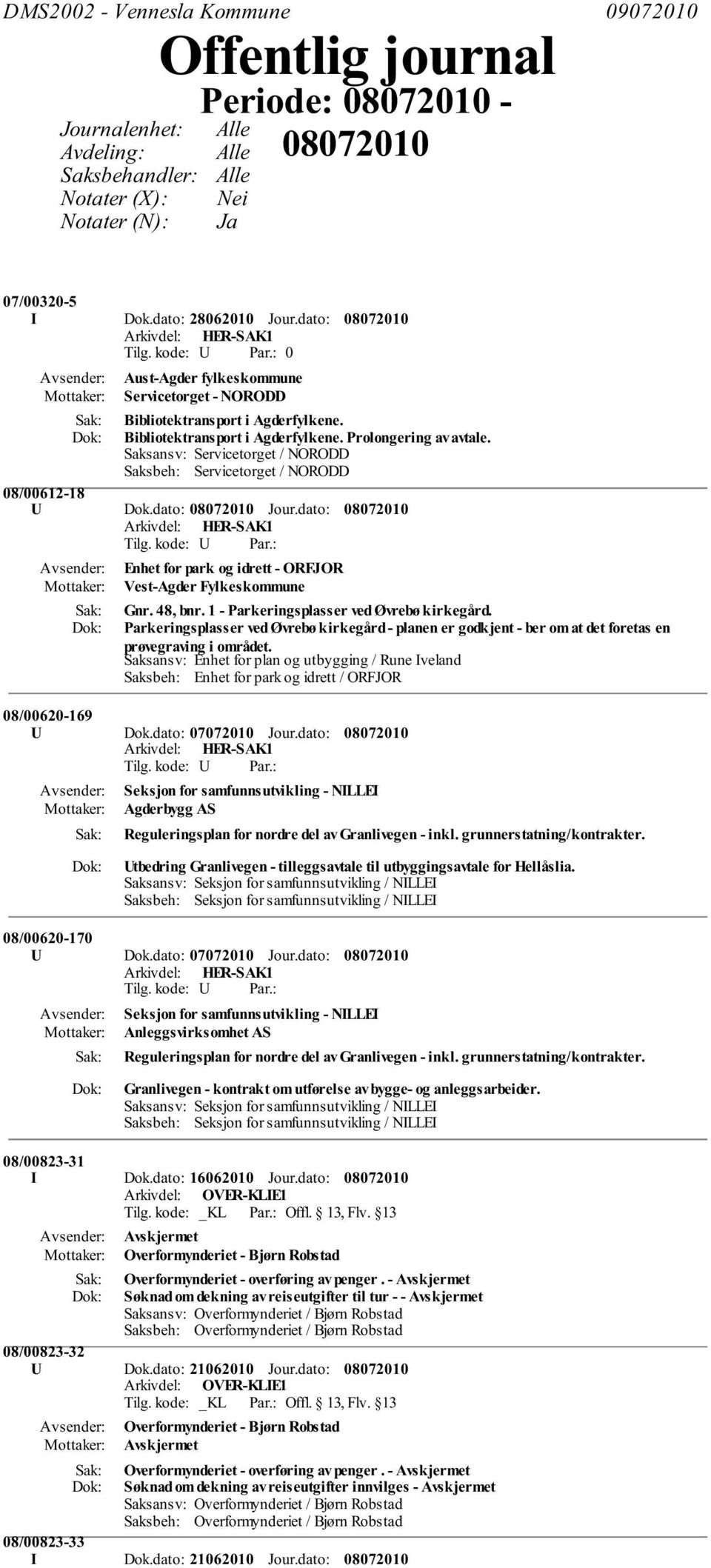 Saksansv: Servicetorget / NORODD Saksbeh: Servicetorget / NORODD 08/00612-18 U Dok.dato: Jour.dato: Enhet for park og idrett - ORFJOR Vest-Agder Fylkeskommune Gnr. 48, bnr.