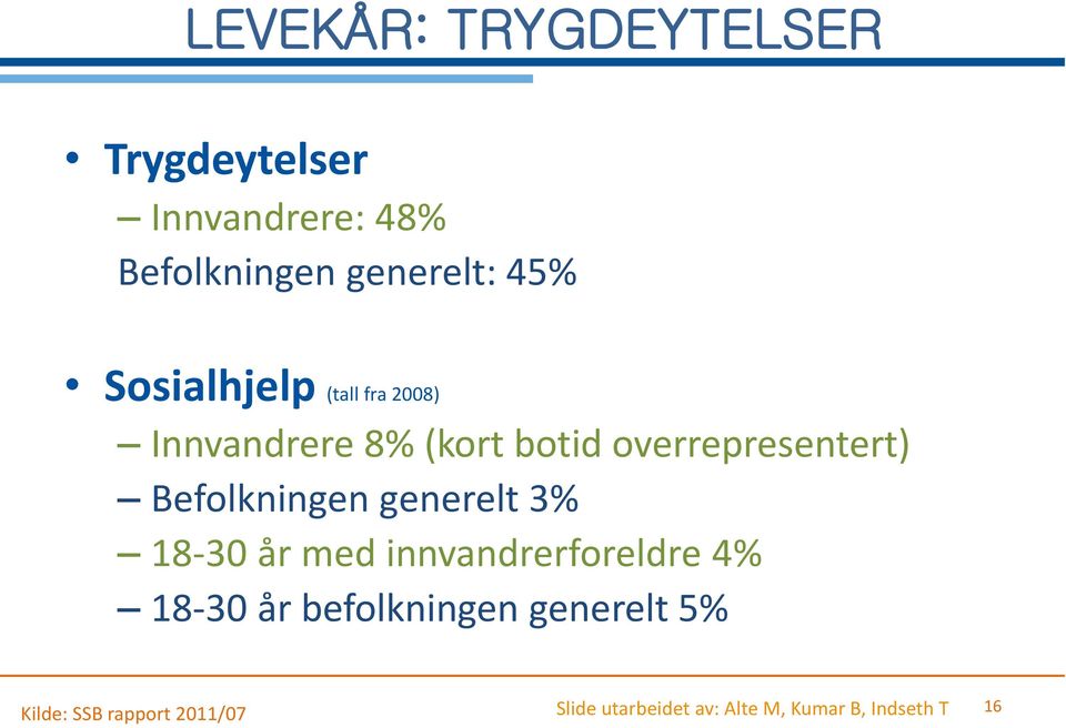 Befolkningen generelt 3% 18-30 år med innvandrerforeldre 4% 18-30 år befolkningen