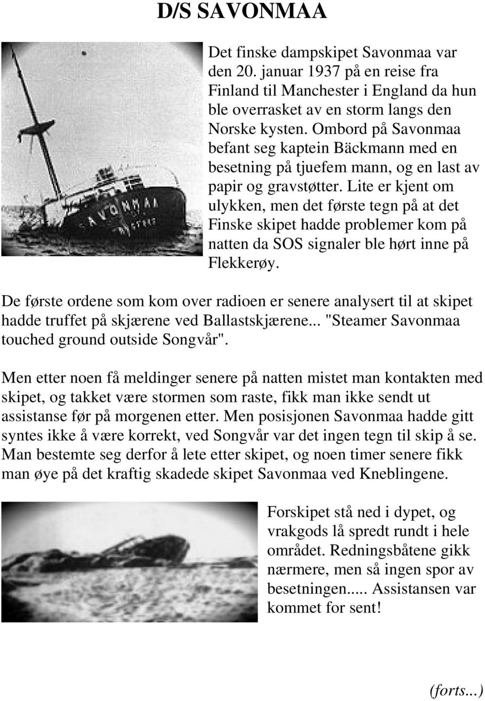 Lite er kjent om ulykken, men det første tegn på at det Finske skipet hadde problemer kom på natten da SOS signaler ble hørt inne på Flekkerøy.