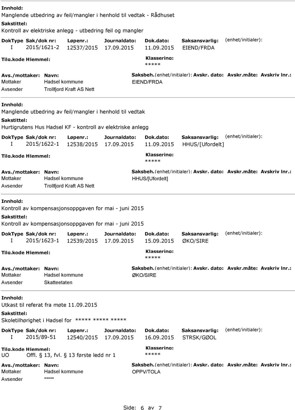 HHS/[fordelt] HHS/[fordelt] Trollfjord Kraft AS Nett nnhold: Kontroll av kompensasjonsoppgaven for mai - juni 2015 Kontroll av kompensasjonsoppgaven for mai - juni 2015