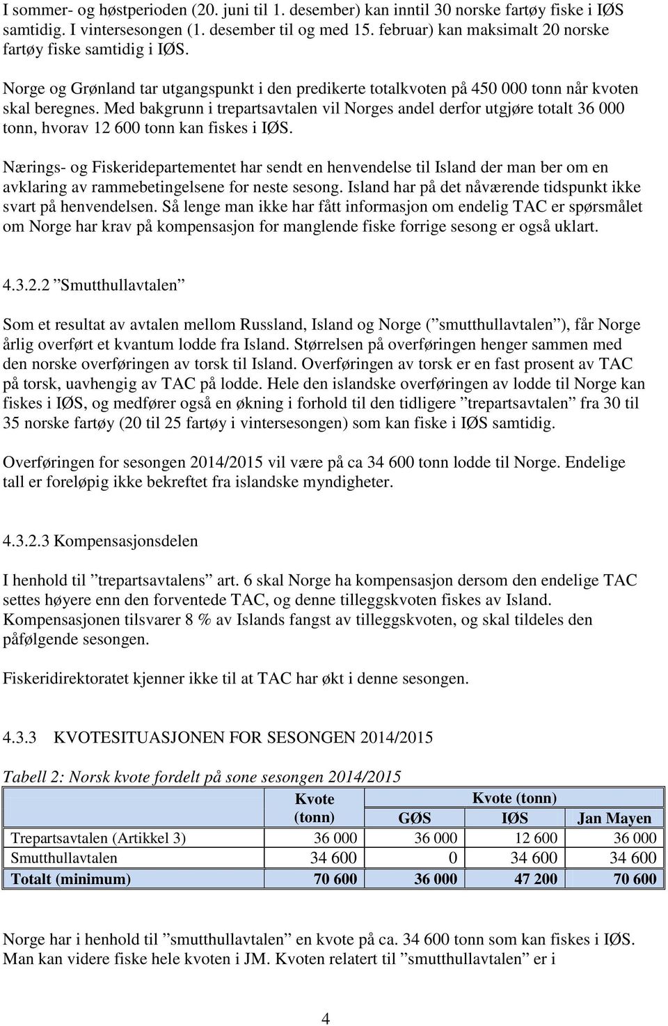 Med bakgrunn i trepartsavtalen vil Norges andel derfor utgjøre totalt 36 000 tonn, hvorav 12 600 tonn kan fiskes i IØS.