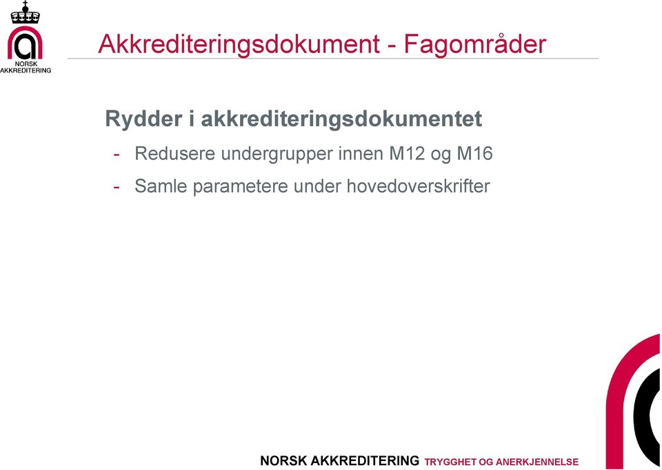 Redusere undergrupper innen M12 og M16