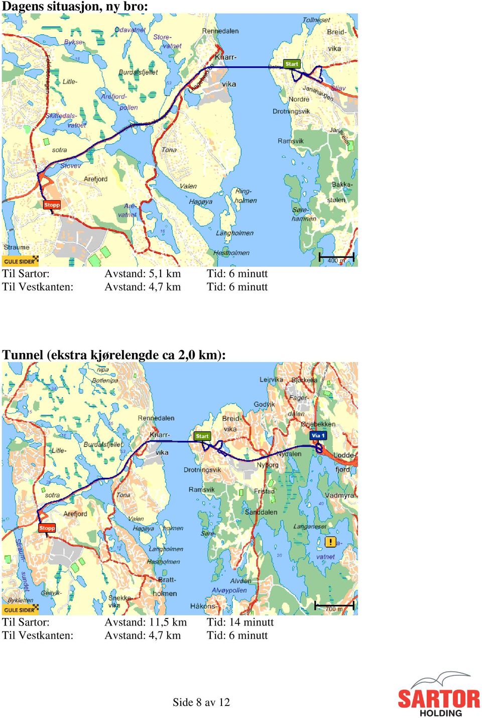 (ekstra kjørelengde ca 2,0 km): Til Sartor: Avstand: 11,5 km