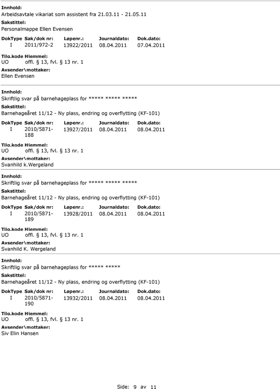 endring og overflytting (KF-101) 2010/5871-188 13927/2011 O Svanhild k.