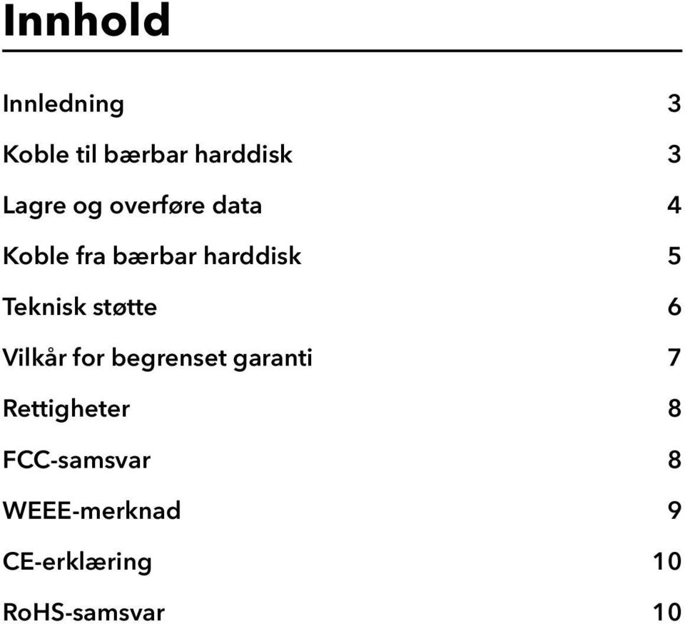 støtte 6 Vilkår for begrenset garanti 7 Rettigheter 8