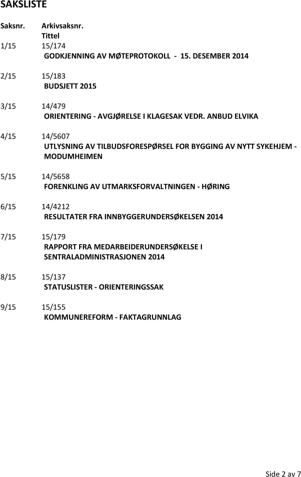 ANBUD ELVIKA 4/15 14/5607 UTLYSNING AV TILBUDSFORESPØRSEL FOR BYGGING AV NYTT SYKEHJEM - MODUMHEIMEN 5/15 14/5658 FORENKLING AV