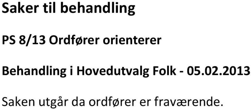 Hovedutvalg Folk - 05.02.