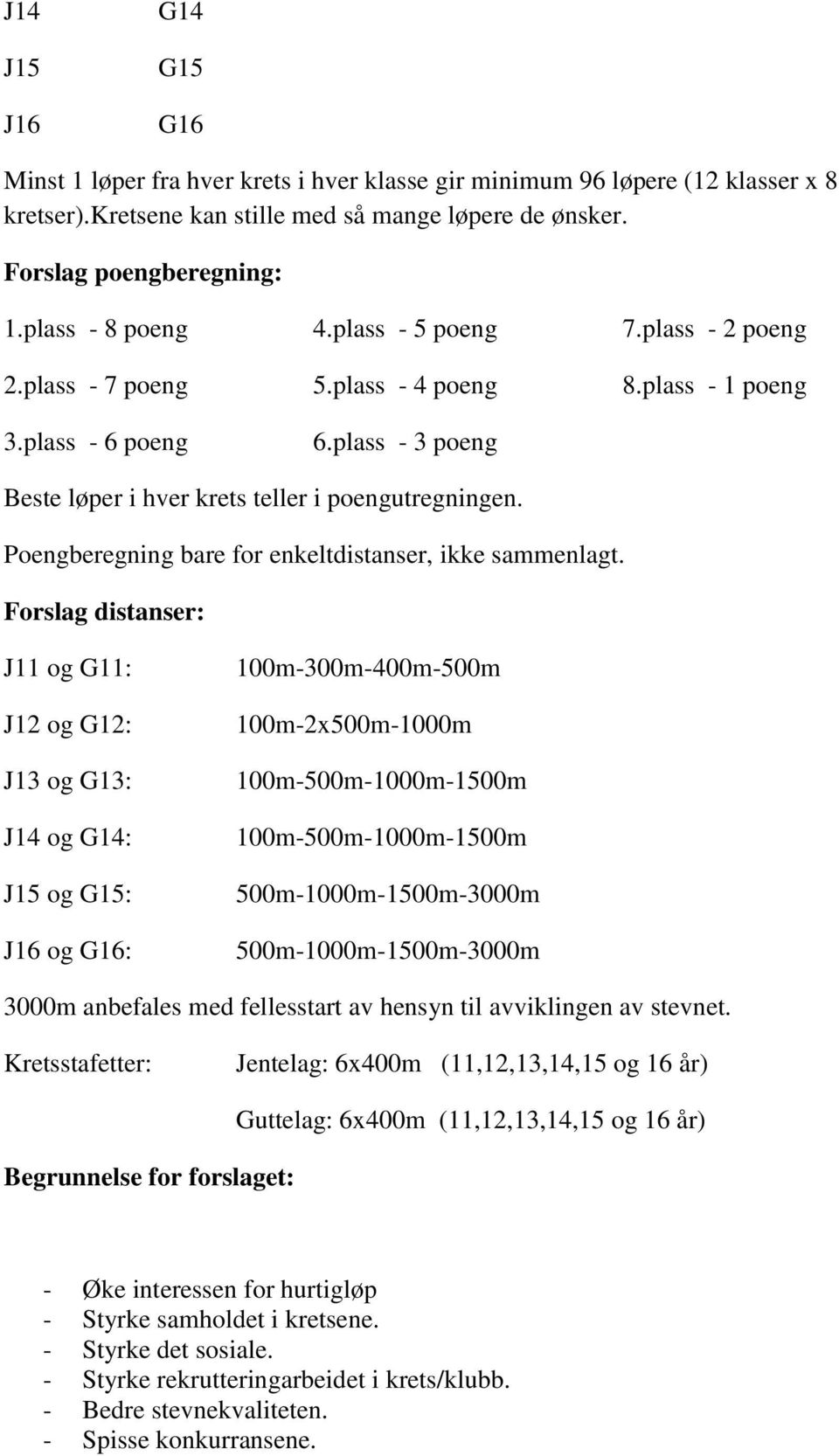 Poengberegning bare for enkeltdistanser, ikke sammenlagt.