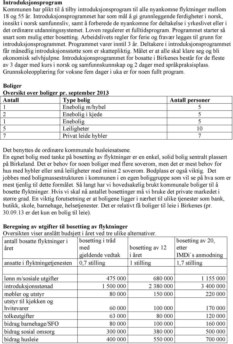 utdanningssystemet. Loven regulerer et fulltidsprogram. Programmet starter så snart som mulig etter bosetting. Arbeidslivets regler for ferie og fravær legges til grunn for introduksjonsprogrammet.