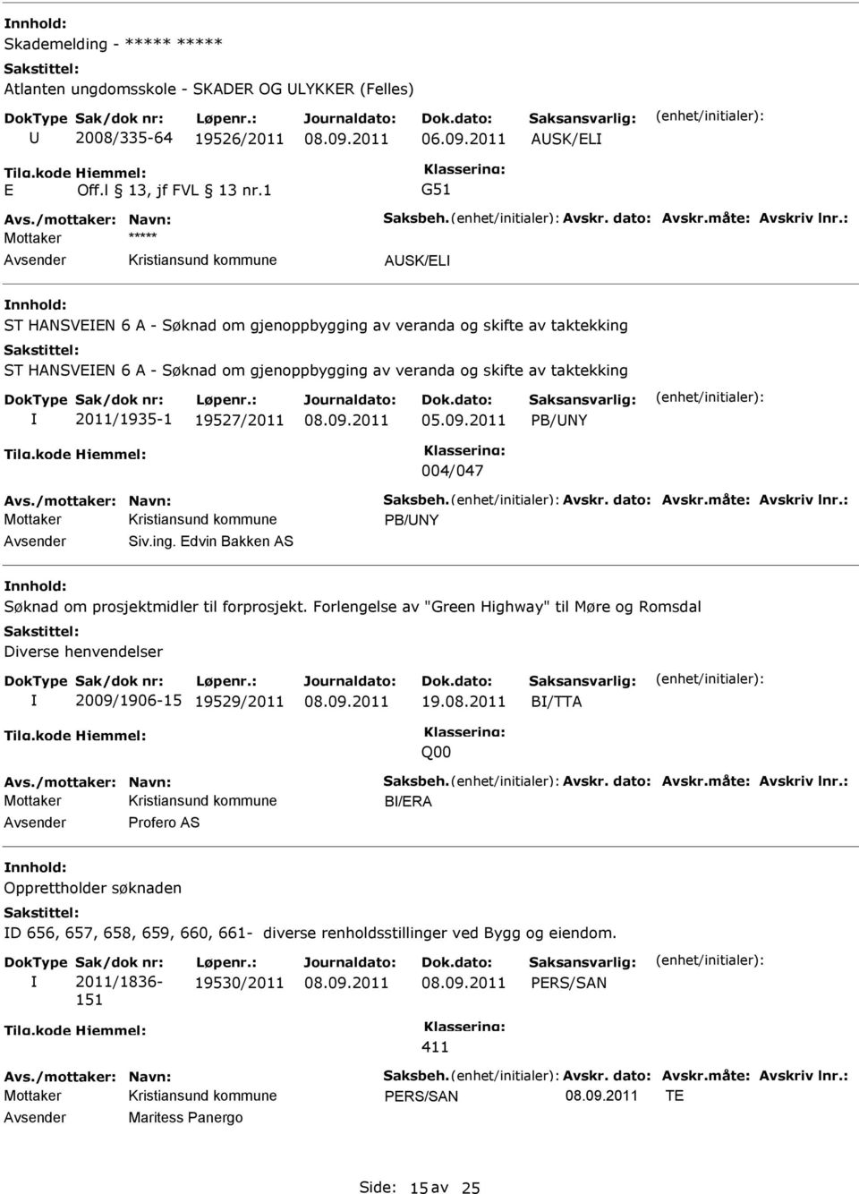 2011 PB/NY 004/047 vs./mottaker: Navn: Saksbeh. vskr. dato: vskr.måte: vskriv lnr.: PB/NY Siv.ing. dvin Bakken S Søknad om prosjektmidler til forprosjekt.