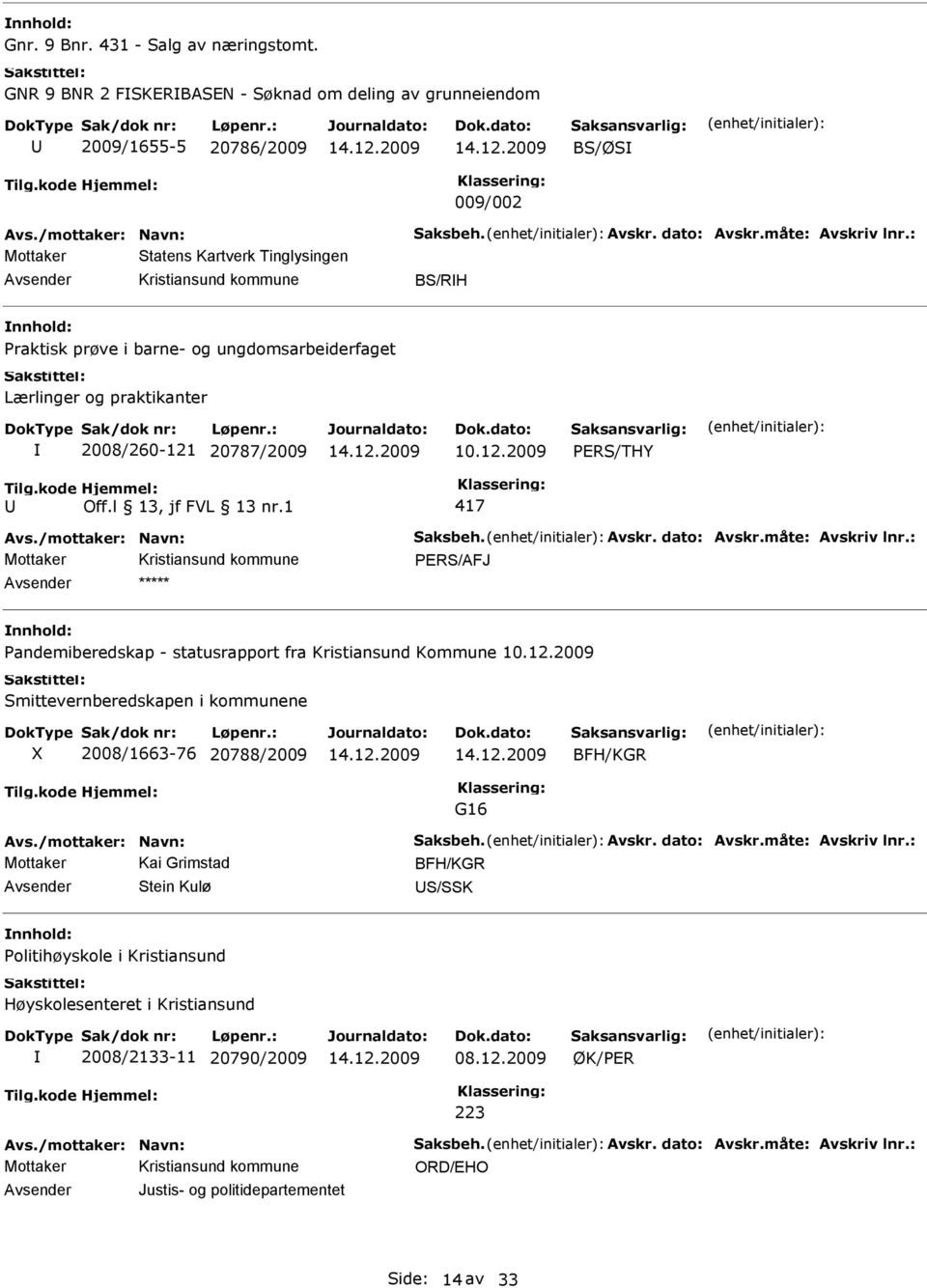 Avskr. dato: Avskr.måte: Avskriv lnr.: Mottaker PRS/AFJ Pandemiberedskap - statusrapport fra Kristiansund Kommune 10.12.