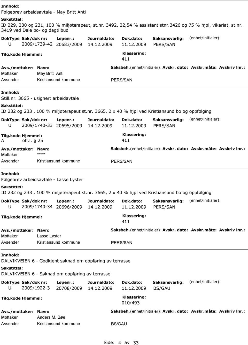 /mottaker: Navn: Saksbeh. Avskr. dato: Avskr.måte: Avskriv lnr.: Mottaker Følgebrev arbeidsavtale - Lasse Lyster D 232 og 233, 100 % miljøterapeut st.nr. 3665, 2 x 40 % hjpl ved Kristiansund bo og oppfølging 2009/1740-34 20696/2009 411 Avs.