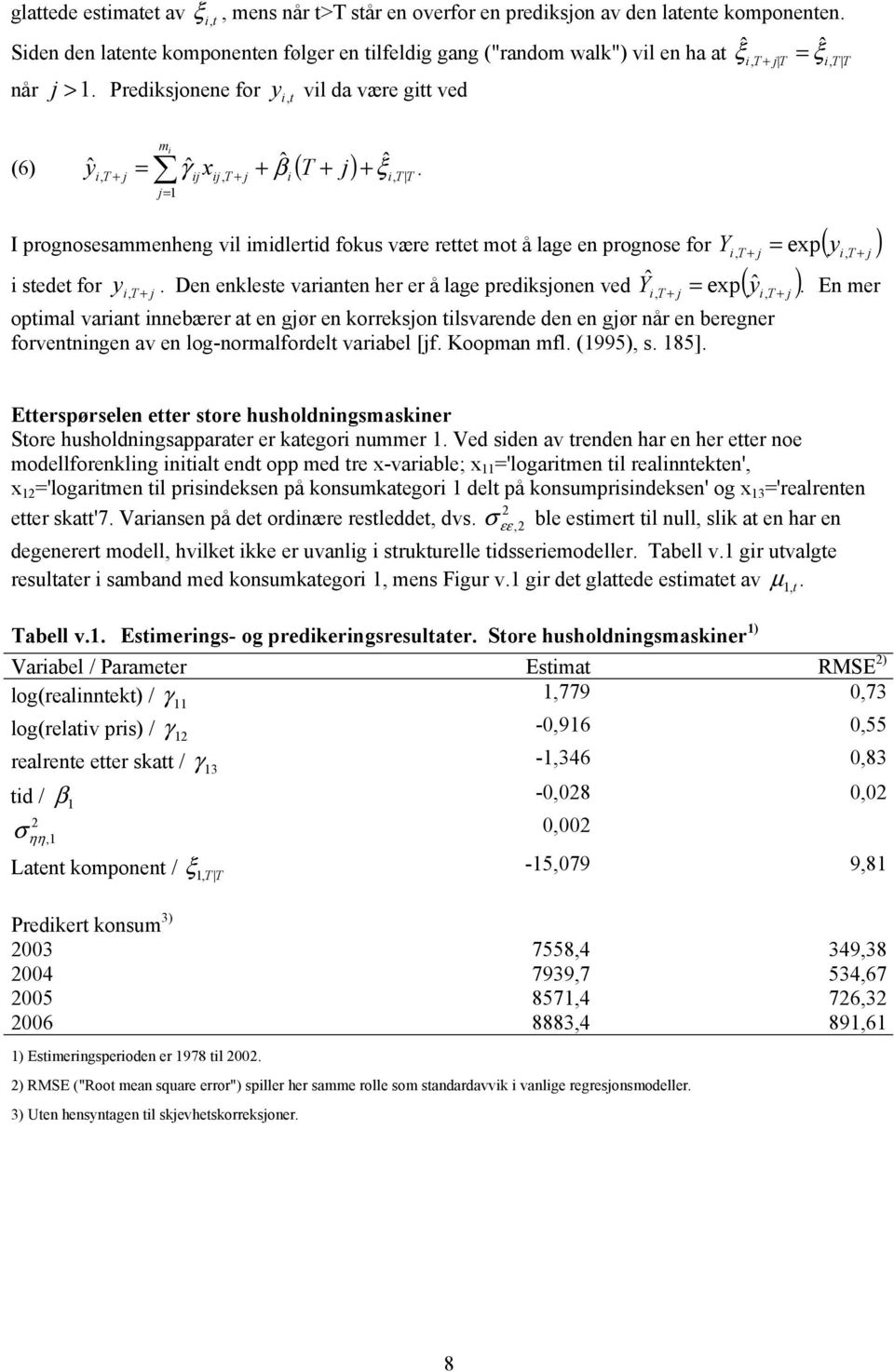 , T j= 1 I prognosesammenheng vil imidlerid fokus være ree mo å lage en prognose for ( y ) Y T + j = exp T + j i sede for y i, T + j.