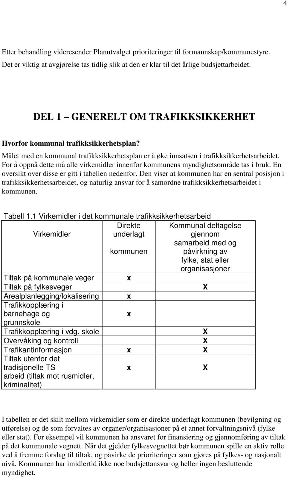 For å oppnå dette må alle virkemidler innenfor kommunens myndighetsområde tas i bruk. En oversikt over disse er gitt i tabellen nedenfor.