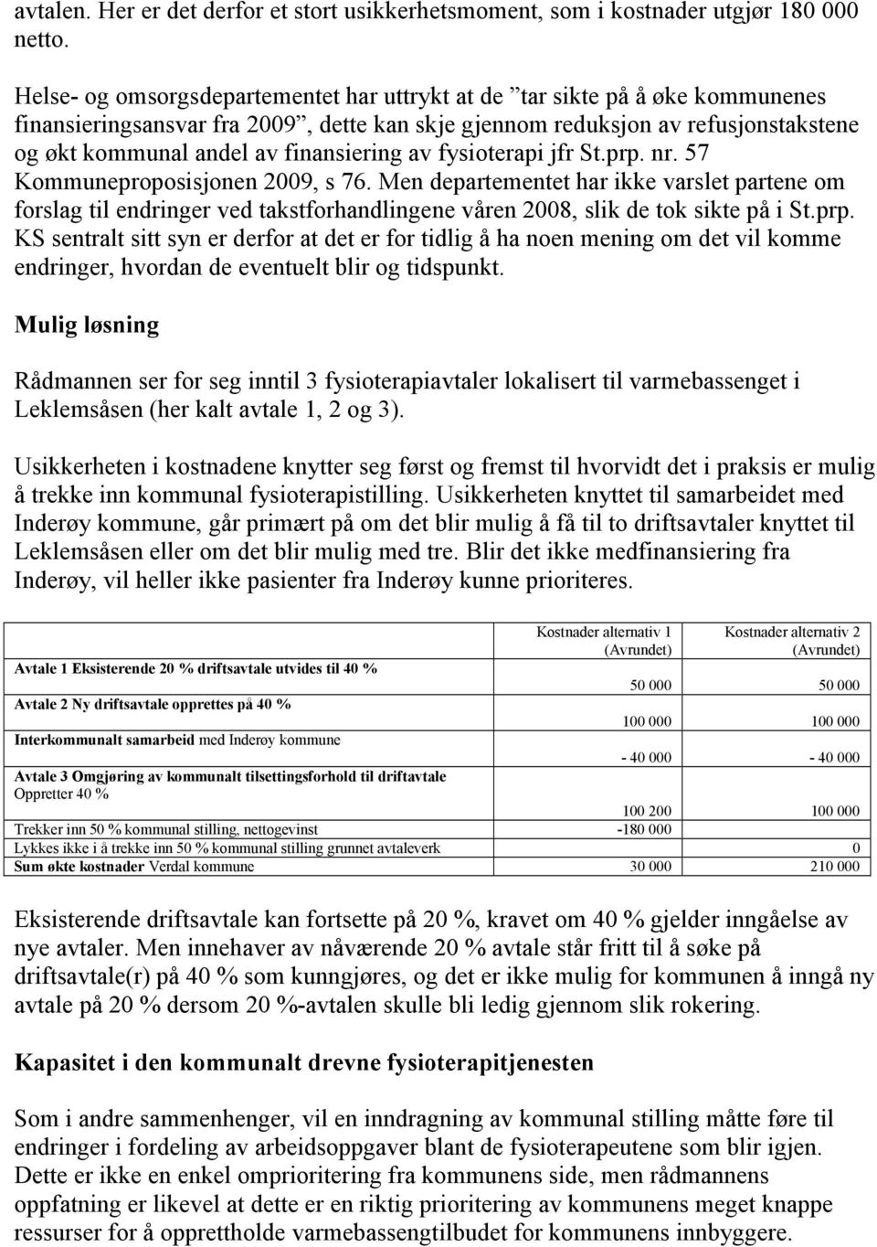 finansiering av fysioterapi jfr St.prp. nr. 57 Kommuneproposisjonen 2009, s 76.