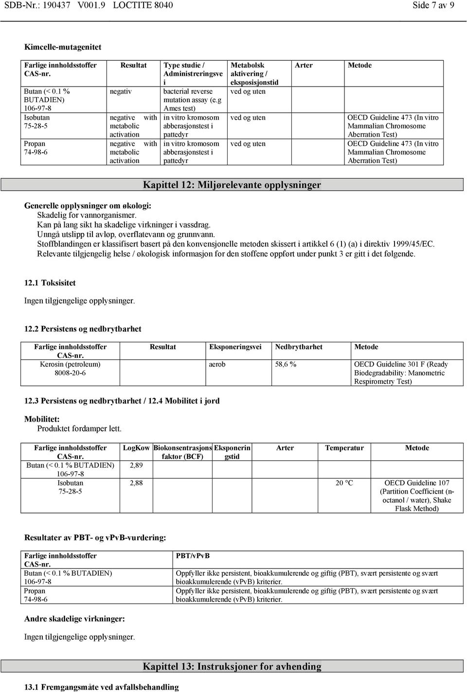 g Ames test) negative with in vitro kromosom metabolic abberasjonstest i activation pattedyr negative with metabolic activation in vitro kromosom abberasjonstest i pattedyr Metabolsk aktivering /