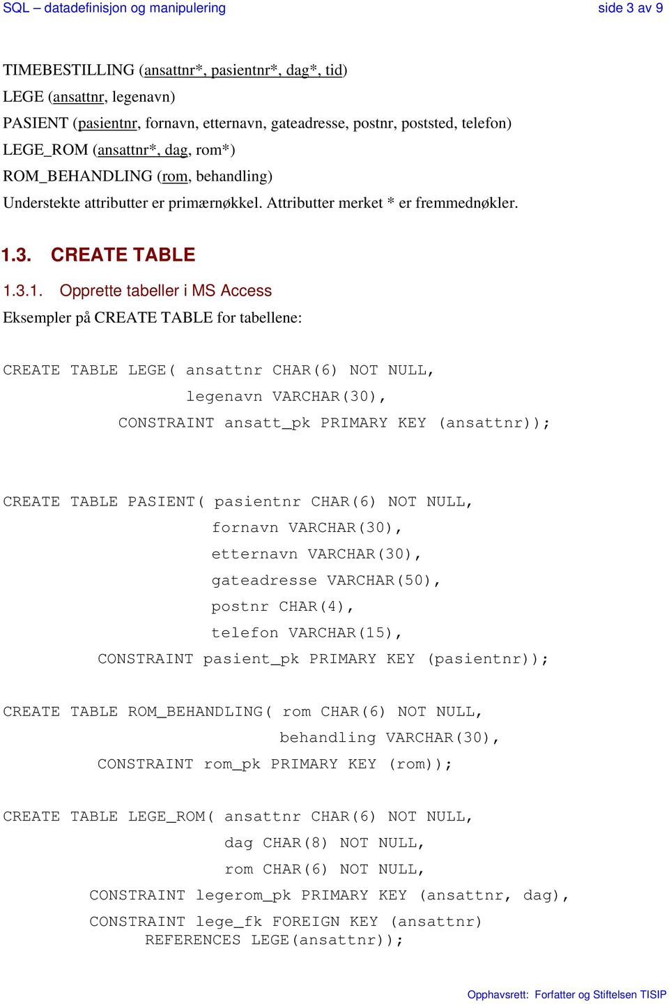 3. CREATE TABLE 1.