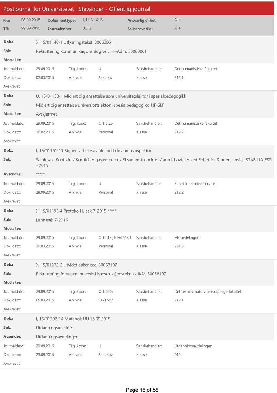 2015 Arkivdel: Personal I, 15/01161-11 Signert arbeidsavtale med eksamensinspektør Samlesak: Kontrakt / Korttidsengasjementer / Eksamensinspektør / arbeidsavtaler ved Enhet for Studentservice