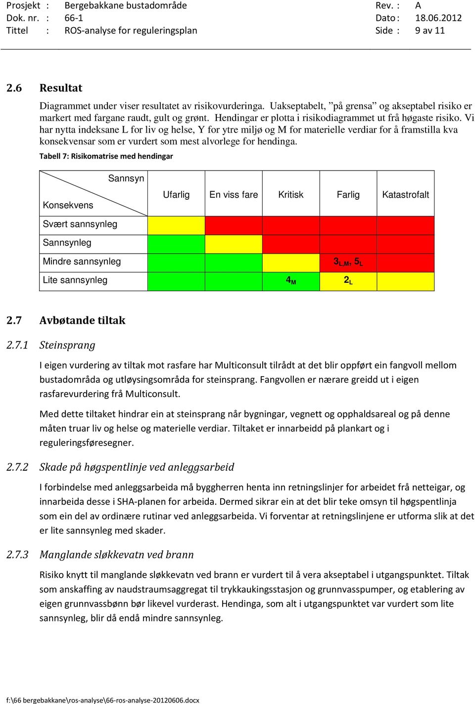 Vi har nytta indeksane L for liv og helse, Y for ytre miljø og M for materielle verdiar for å framstilla kva konsekvensar som er vurdert som mest alvorlege for hendinga.