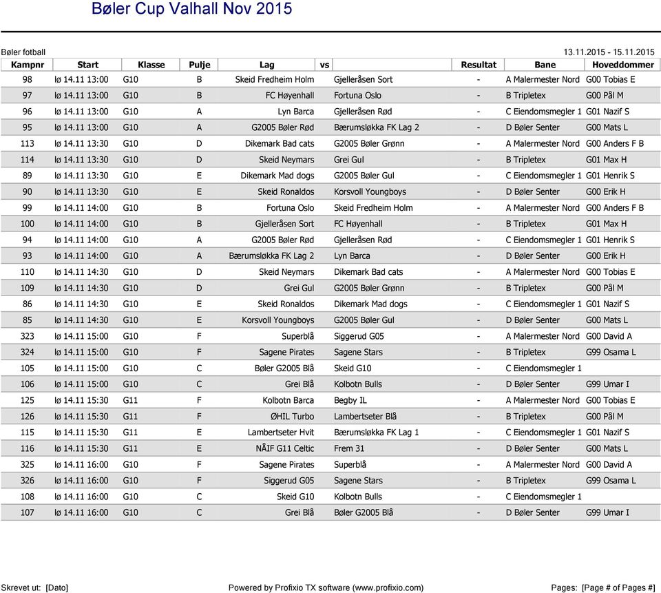 11 13:30 G10 D Dikemark Bad cats G2005 Bøler Grønn - A Malermester Nord G00 Anders F B 114 lø 14.11 13:30 G10 D Skeid Neymars Grei Gul - B Tripletex G01 Max H 89 lø 14.